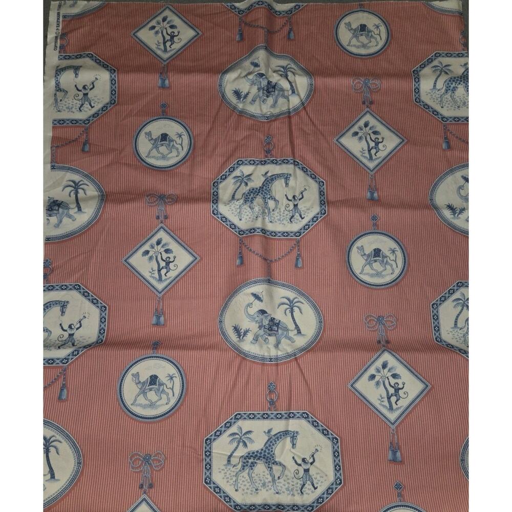 P Kaufmann Designer Fabric Monkey Elephant Camel Pnk Blue 2 Yards